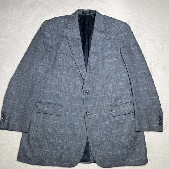 Jos. A. Bank Other - Jos A Bank Blue Glen Plaid Windowpane Silk Linen Sport Coat Tailored Fit 44 Long
